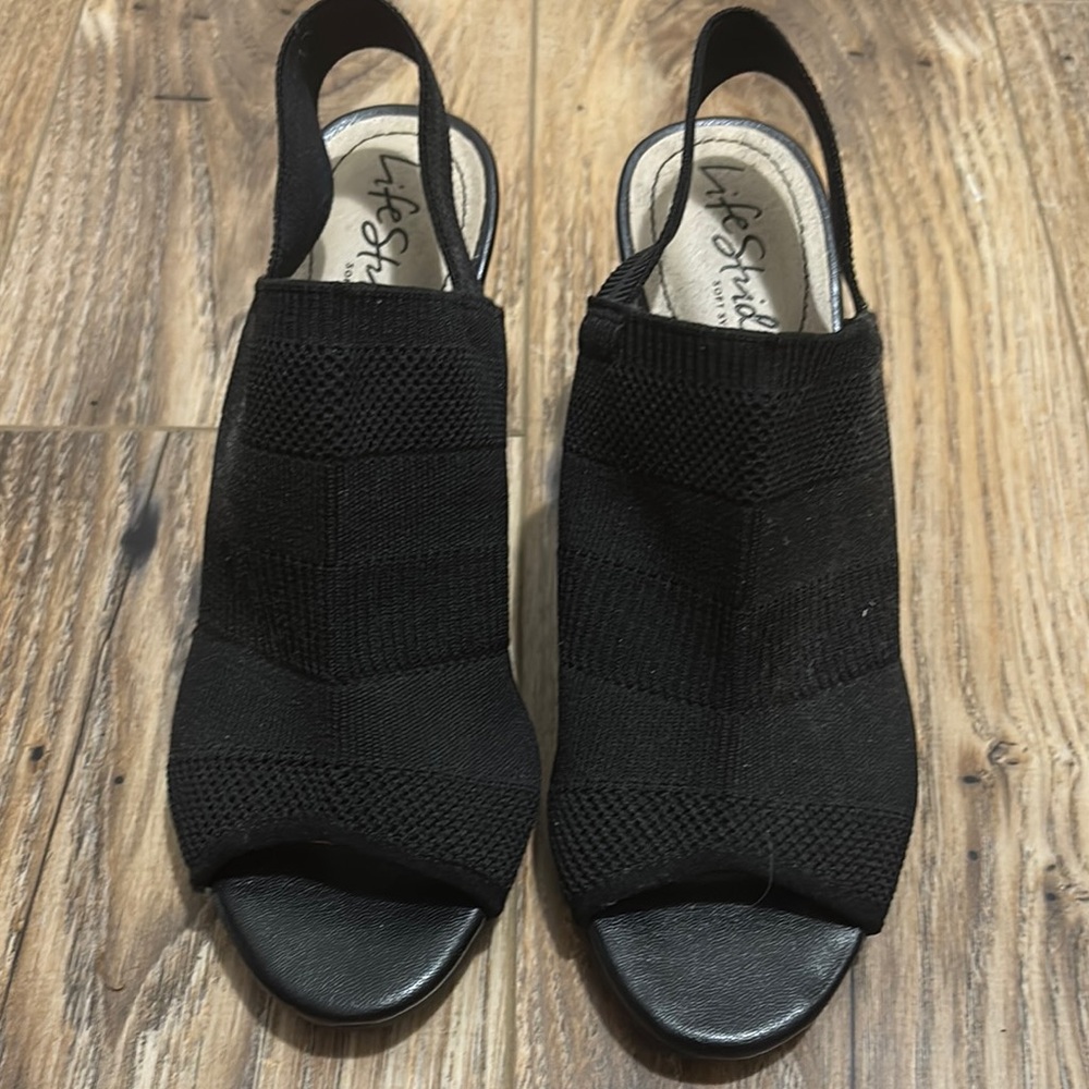Life Stride Black Slingback Sandals with Wedge Heel